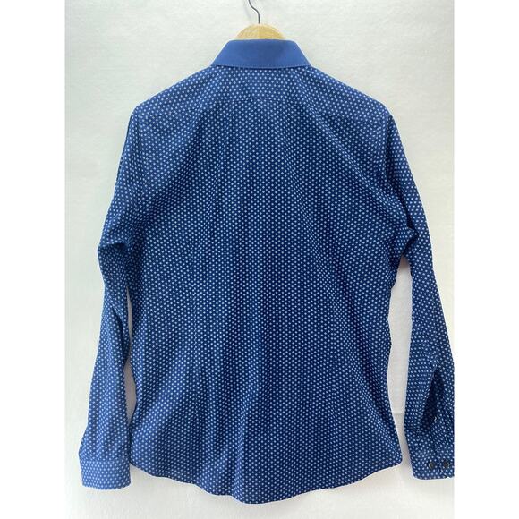 Express Men’s Medium Extra Slim Long Sleeve Solid Navy Collar Button Front Shirt - Picture 8 of 8